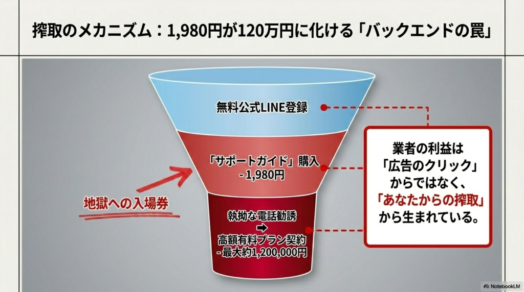 主な懸念点

1,980円から高額契約へ誘導する構造

最大120万円規模のバックエンド契約

「月15万円保証」の条件が非現実的

実態不明な運営拠点の指摘

電話勧誘による即決圧力