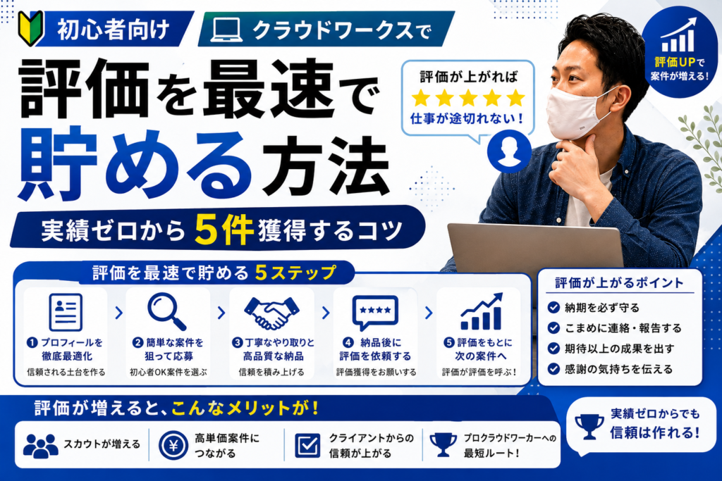 【初心者向け】クラウドワークスで評価を最速で貯める方法｜実績ゼロから5件獲得するコツ