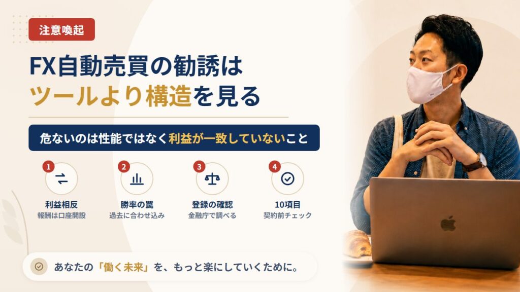 FX自動売買ツールの勧誘が危険な理由｜130件調査した山崎正義が構造で解説