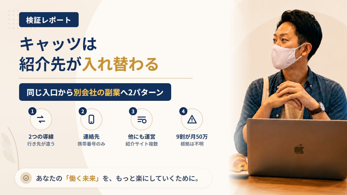 株式会社キャッツのスマホ副業は怪しい?紹介先が入れ替わる導線を調査|おすすめ度8%