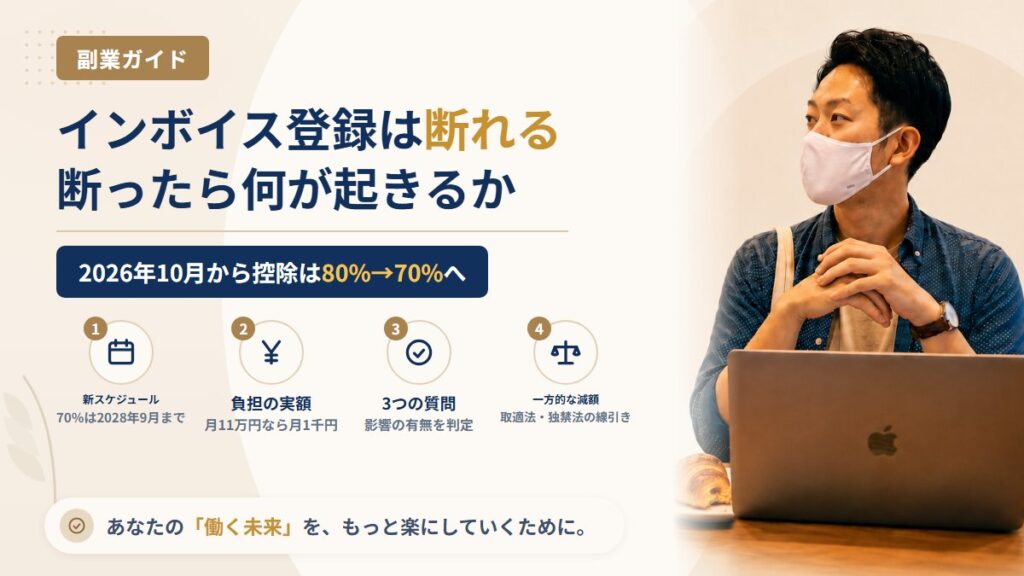 副業のインボイス登録は断れる？2026年10月の70%控除と判断の材料