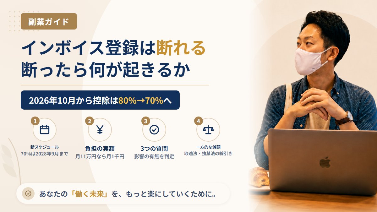 副業のインボイス登録は断れる?2026年10月の70%控除と判断の材料