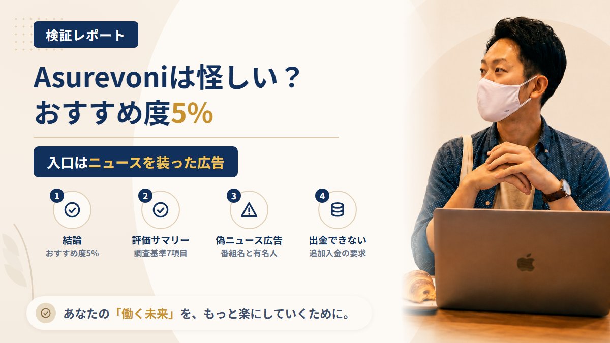 Asurevoniは怪しい?「徹子の部屋」の偽ニュース広告を調査|おすすめ度5%