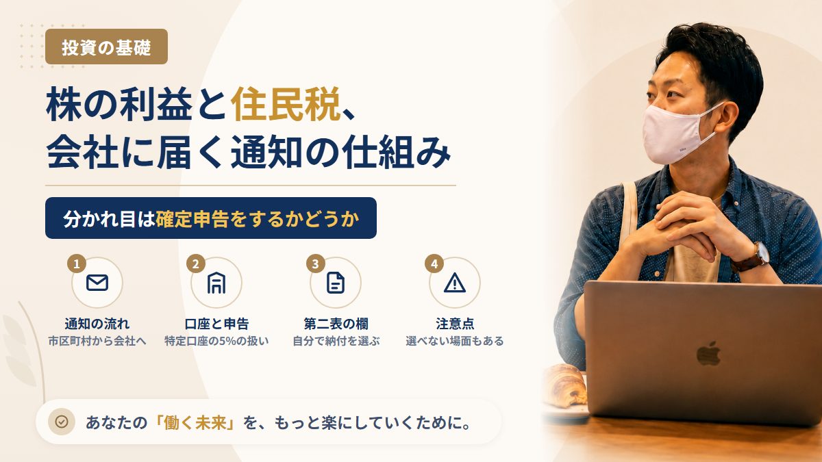 株の利益や配当で会社に知られる？住民税の通知の流れと、確定申告で「自分で納付（普通徴収）」を選べる場面・選べない場面