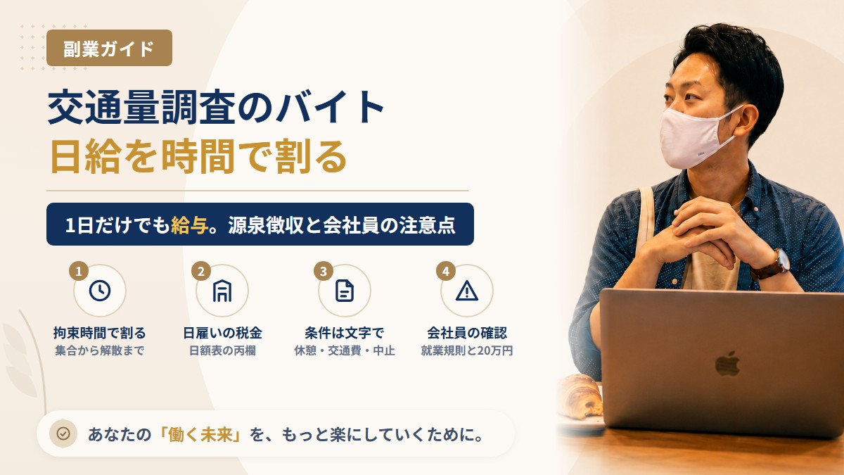 交通量調査のバイトは日給いくら?日雇いの源泉徴収と会社員が受けるときの注意