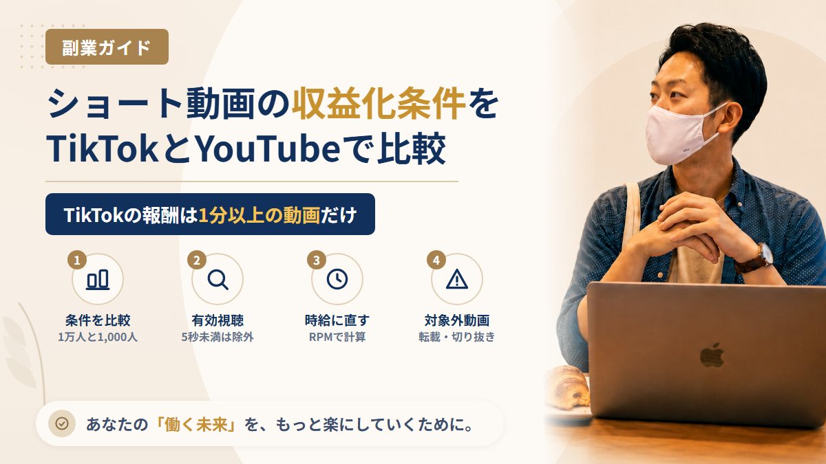 ショート動画の収益化条件をTikTokとYouTubeで比較｜1分以上・フォロワー1万人の壁と時給の計算
